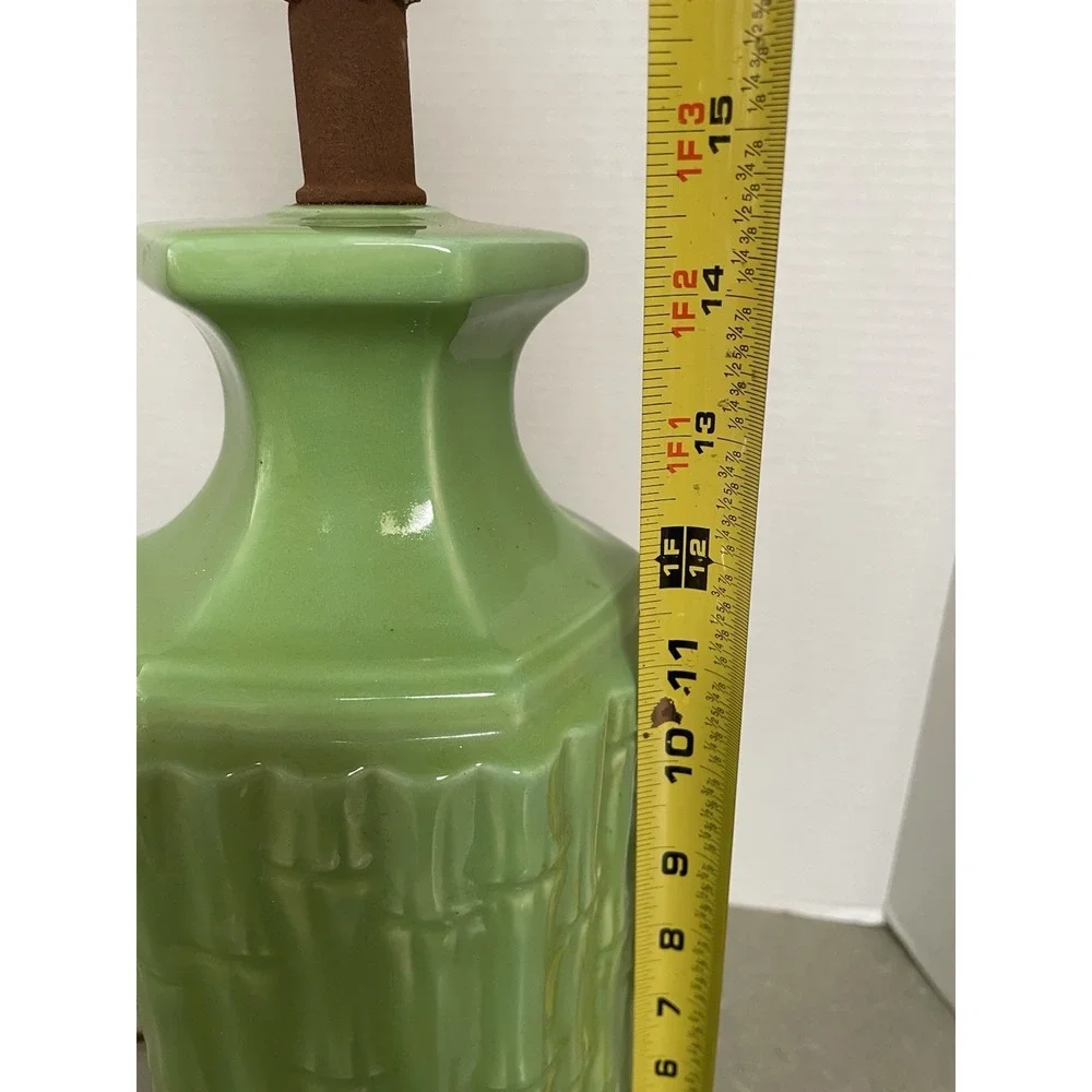 Vtg Green Faux Bamboo Ceramic Lamp‎ 60s MCM Hollywood Regency No Shade